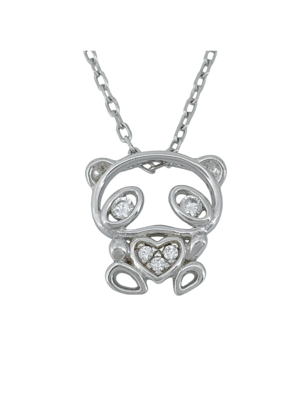 Vintage Sterling Silver S925 Cubic Zirconia Panda Pendant Necklace 16.25"-18"